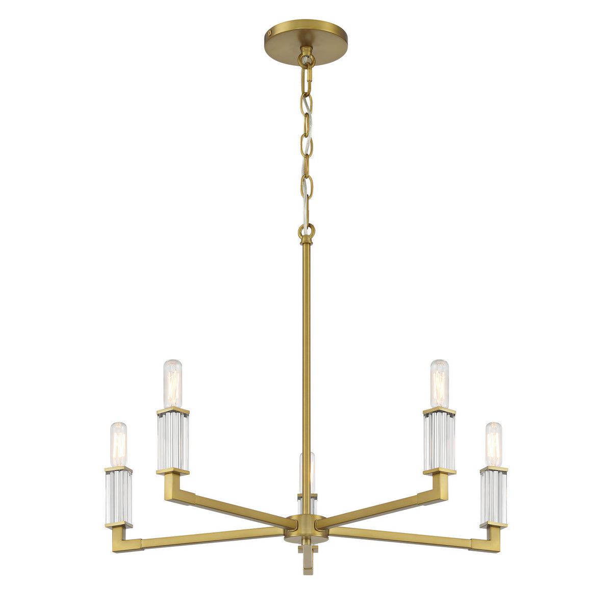 Oro District Five Light Chandelier in Soft Brass