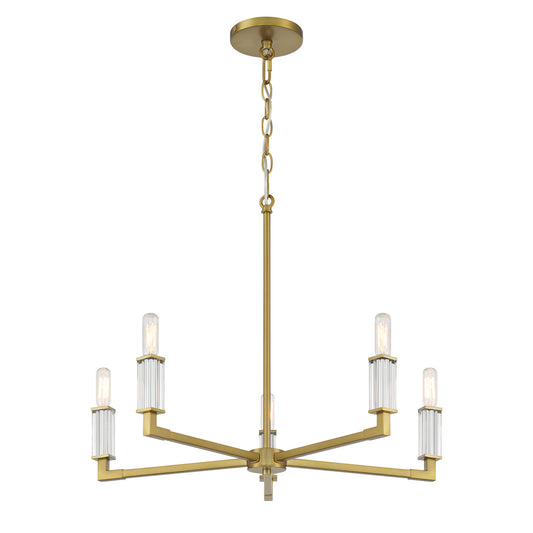 Oro District Five Light Chandelier in Soft Brass