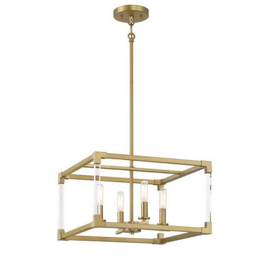 Oro District Four Light Pendant in Soft Brass