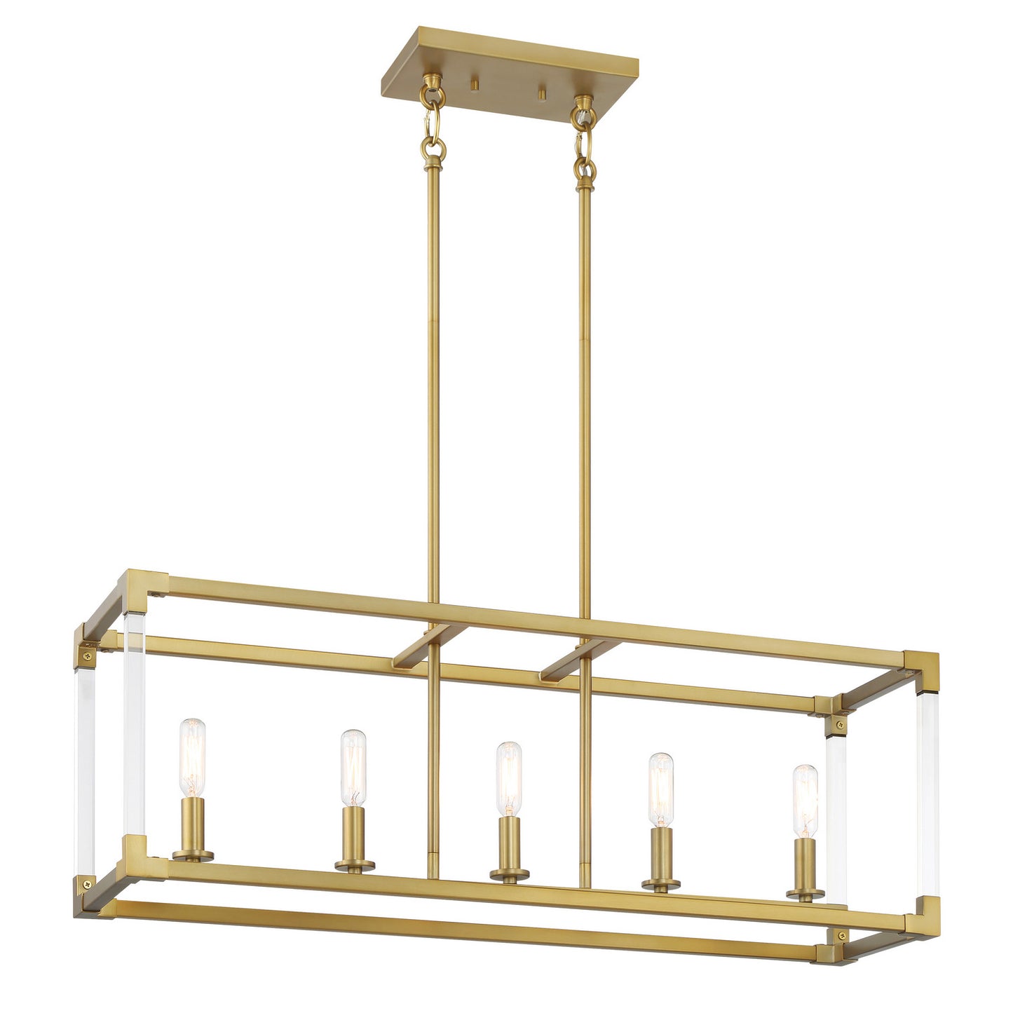 Oro District Five Light Island Pendant in Soft Brass