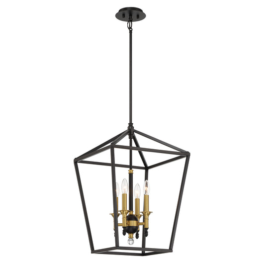 Townhall Four Light Pendant in Coal And Soft Brass