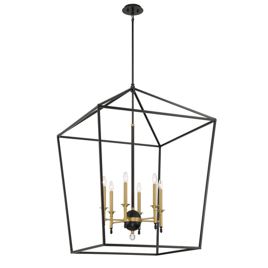 Townhall Six Light Pendant in Coal And Soft Brass
