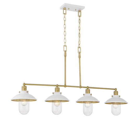 Downtown Edison Four Light Island Pendant in White And Soft Brass