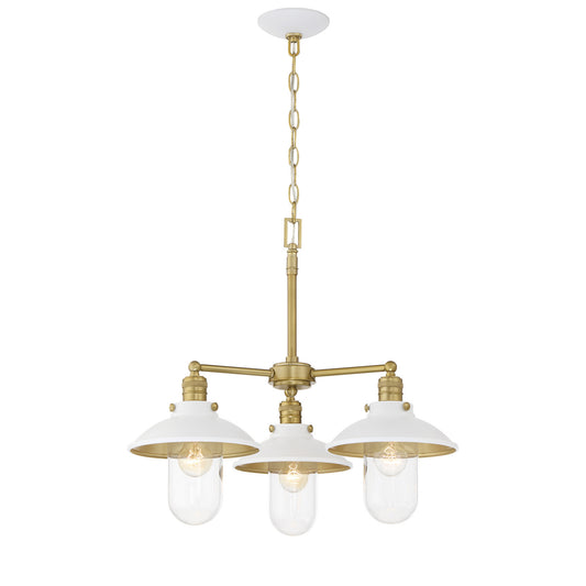 Downtown Edison Three Light Chandelier in White And Soft Brass