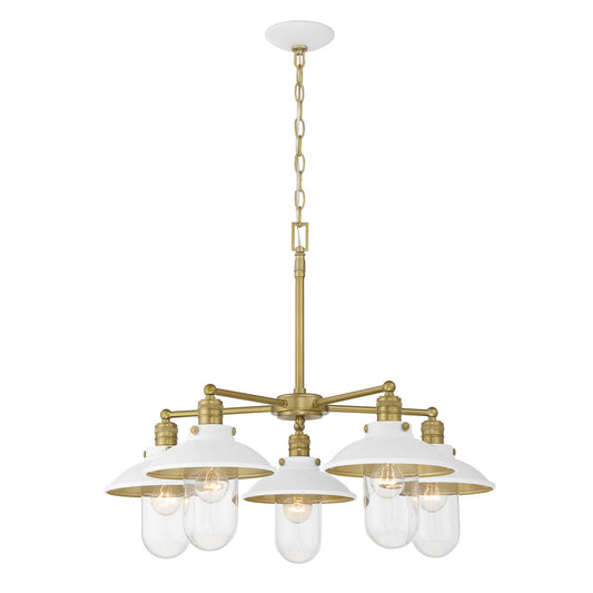 Downtown Edison Five Light Chandelier in White And Soft Brass