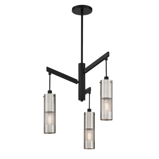 Grid 3 Three Light Chandelier in Brushed Nickel and Coal Highlights