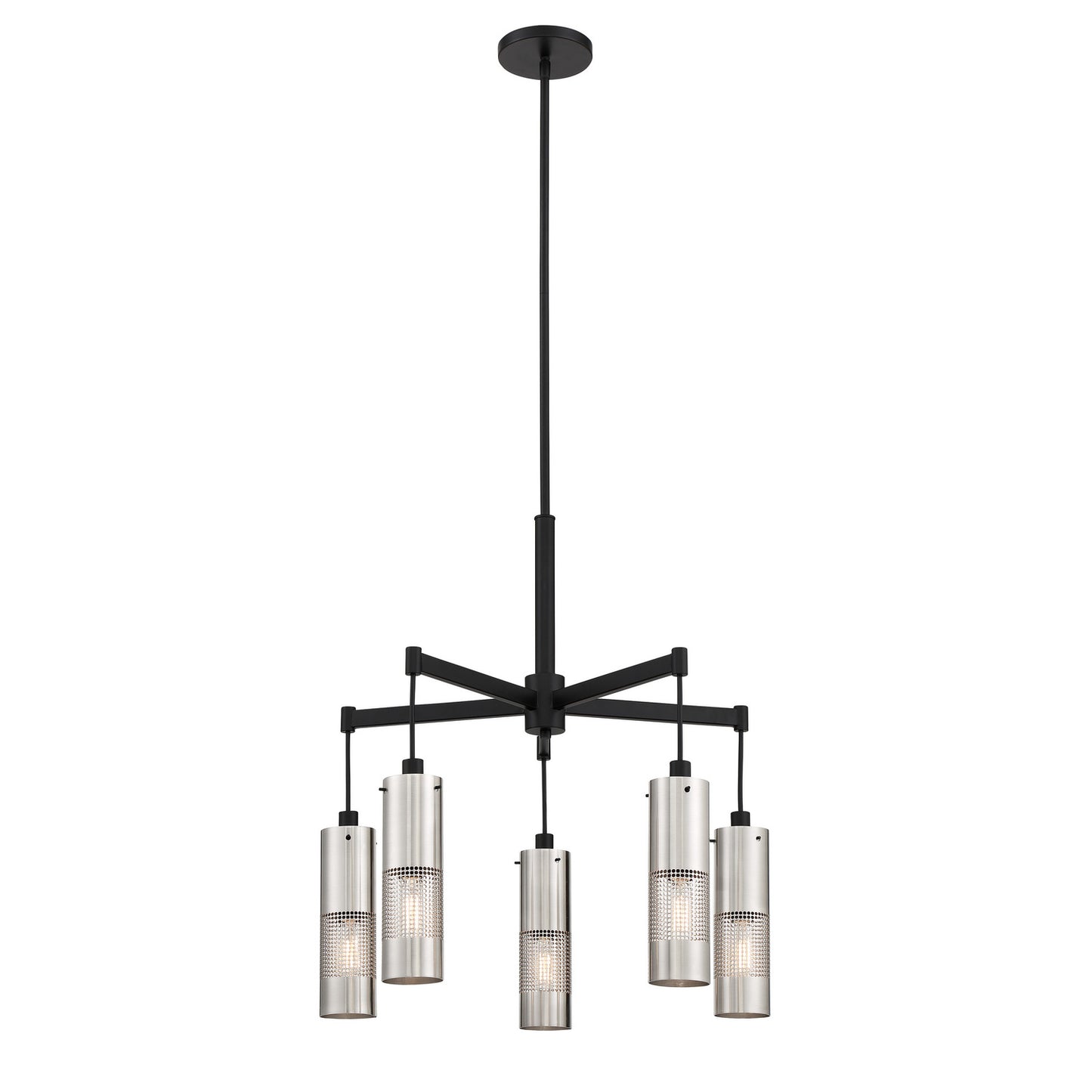 Grid 3 Five Light Chandelier in Brushed Nickel and Coal Highlights