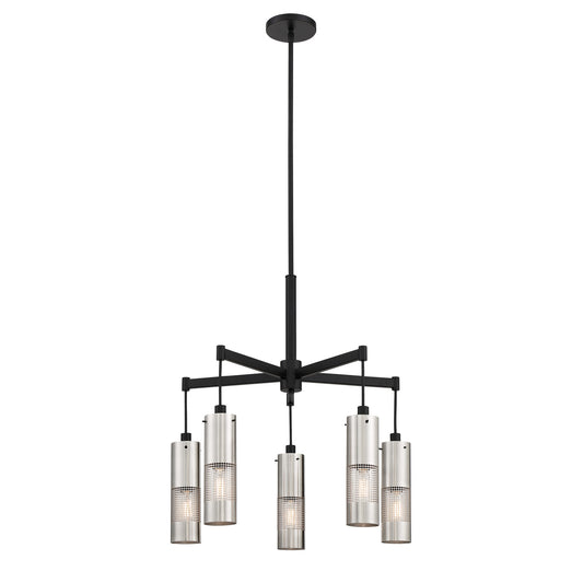 Grid 3 Five Light Chandelier in Brushed Nickel and Coal Highlights
