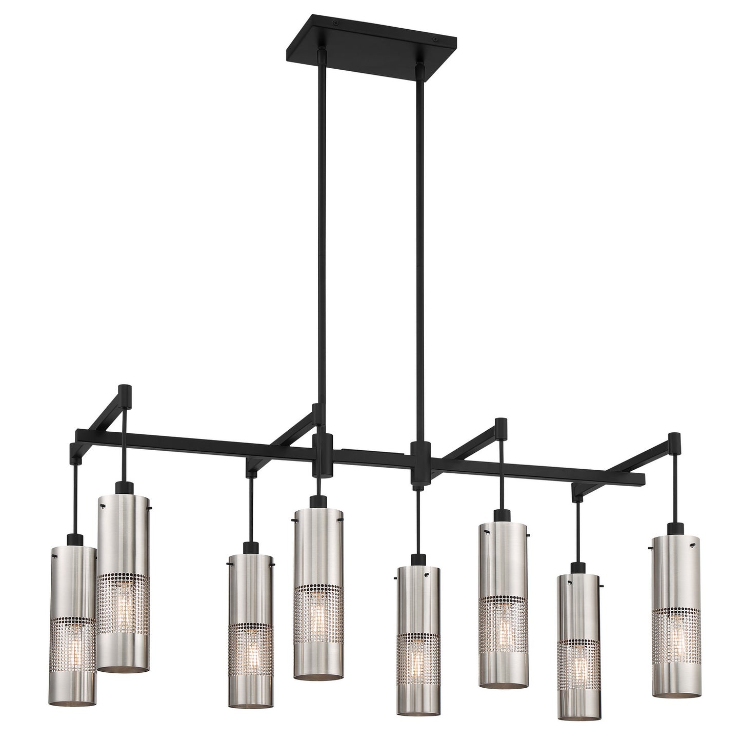 Grid 3 Eight Light Island Pendant in Brushed Nickel and Coal Highlights