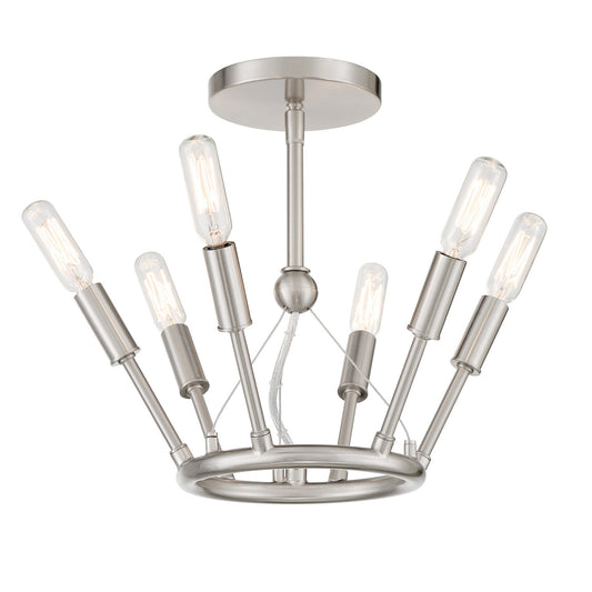 Royalty Six Light Semi Flush Mount in Brushed Nickel