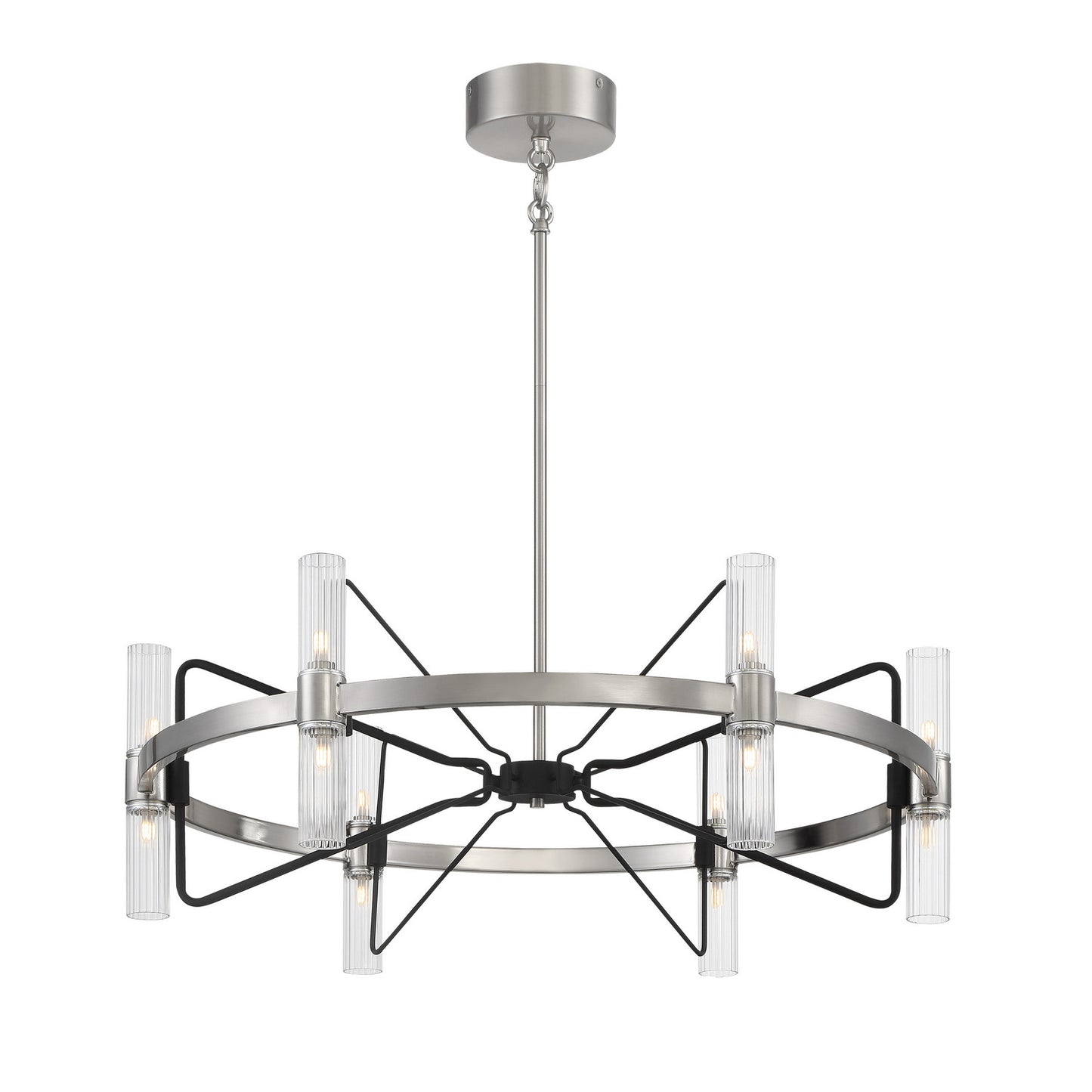 Mass Transit 12 Light Chandelier in Brushed Nickel With Sand Coal Highlights