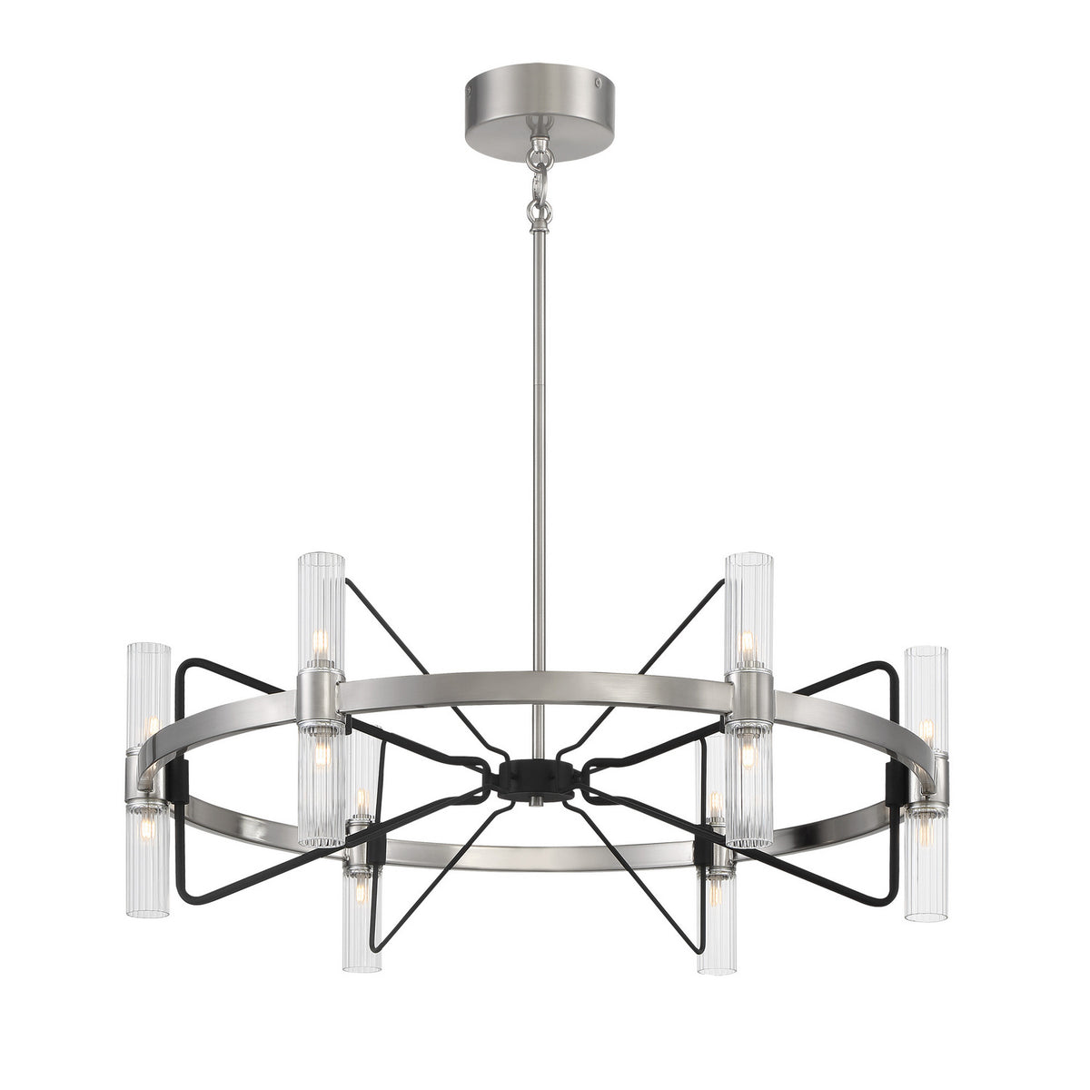 Mass Transit 12 Light Chandelier in Brushed Nickel With Sand Coal Highlights