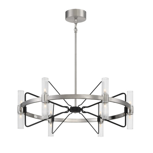 Mass Transit 12 Light Chandelier in Brushed Nickel With Sand Coal Highlights