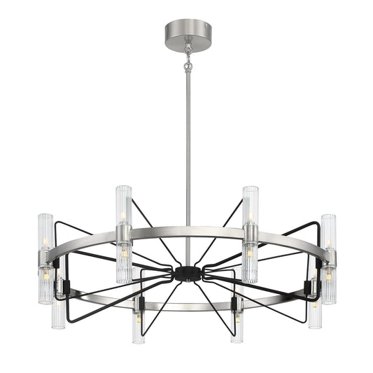 Mass Transit 16 Light Chandelier in Brushed Nickel With Sand Coal Highlights