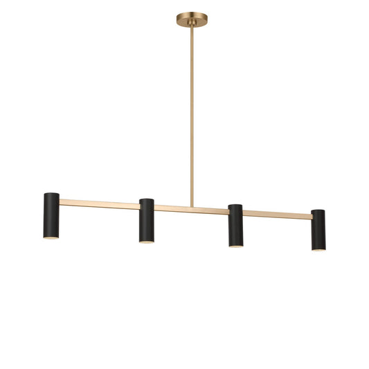 Zentro Four Light Linear Chandelier in Satin Brass