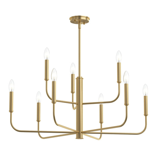 Reines Nine Light Chandelier in Brushed Gold