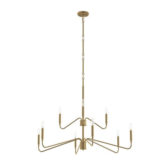Pilar Nine Light Chandelier in Brushed Gold