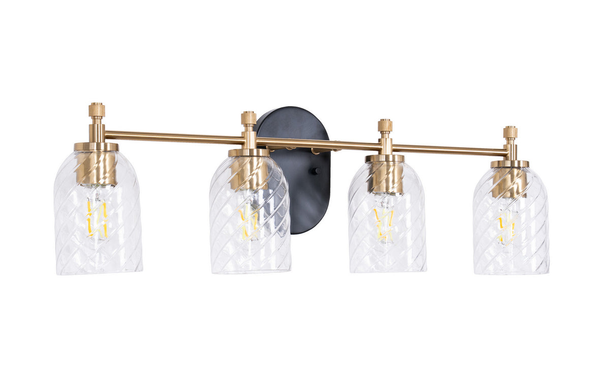 Council Four Light Vanity in Flat Black/Satin Brass