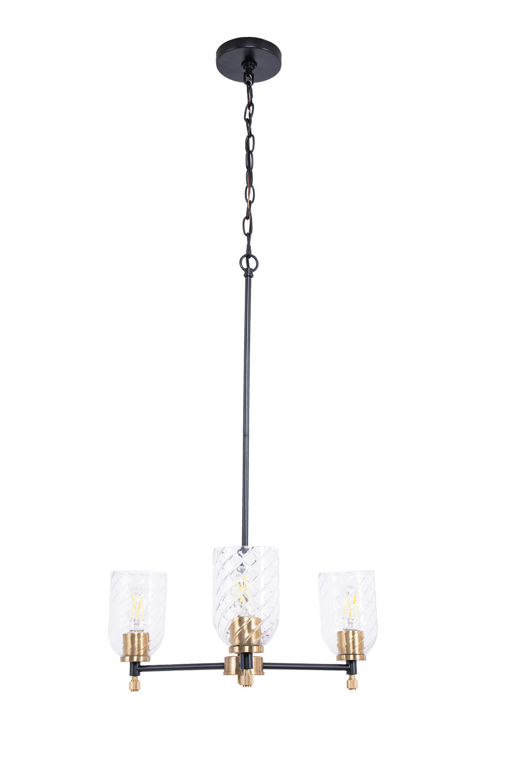 Council Three Light Chandelier in Flat Black/Satin Brass