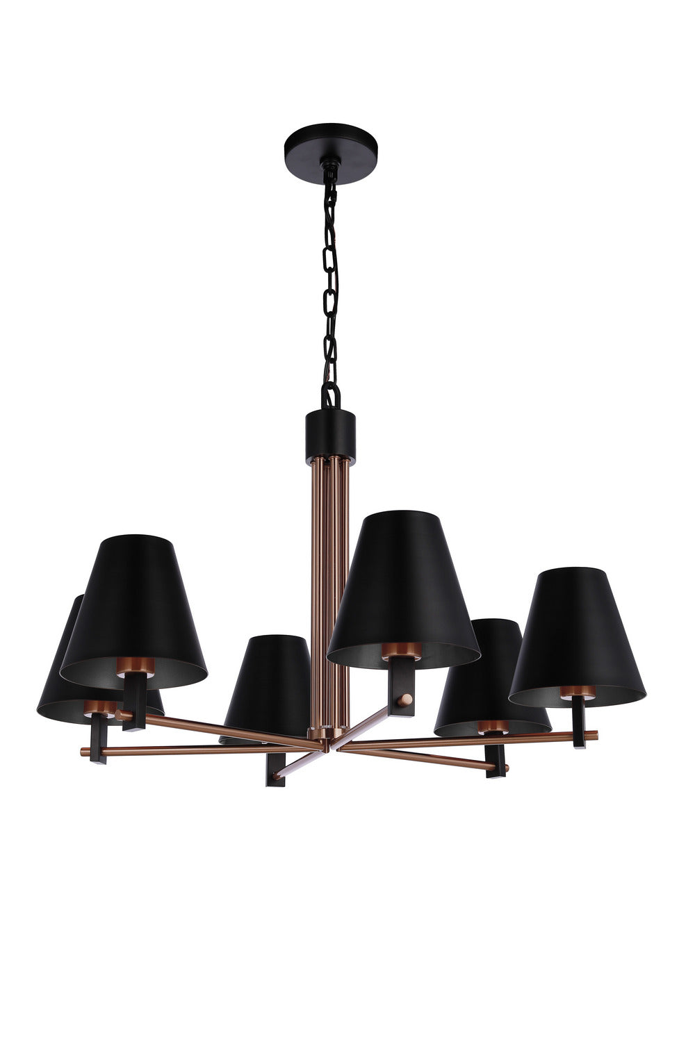 Blake Six Light Chandelier in Flat Black/Satin Brass