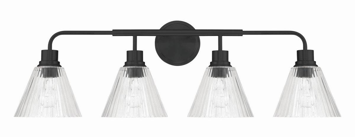Pleated Four Light Vanity in Flat Black