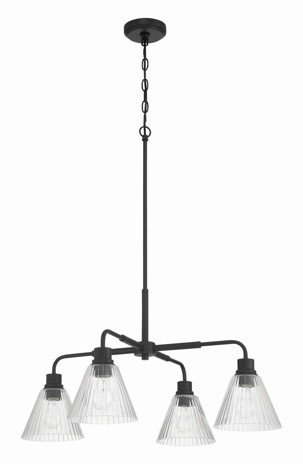Pleated Four Light Chandelier in Flat Black