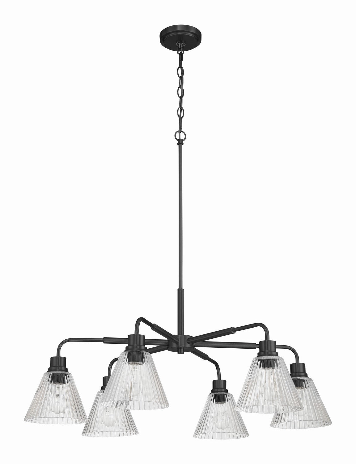 Pleated Six Light Chandelier in Flat Black