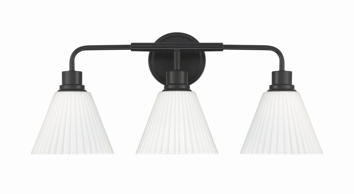 Pleated II Three Light Vanity in Flat Black