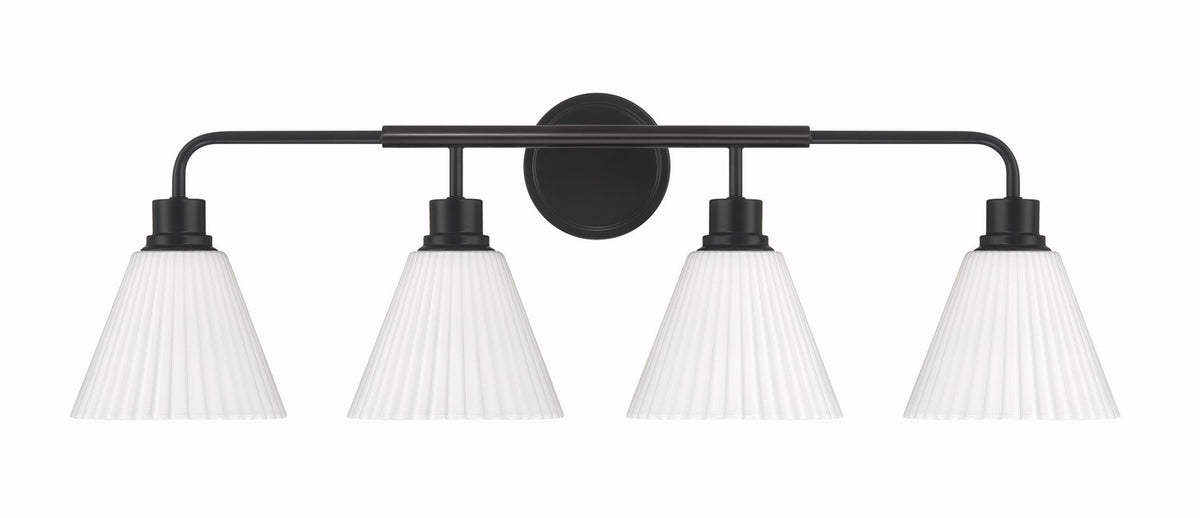 Pleated II Four Light Vanity in Flat Black