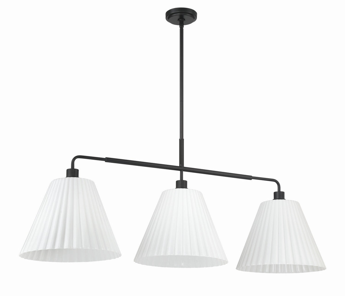 Pleated II Three Light Island Pendant in Flat Black