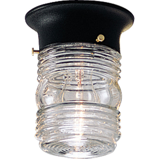 Utility Lantern One Light Outdoor Flush Mount in Black