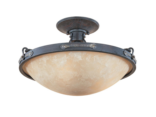 Austin Three Light Semi-Flush Mount in Weathered Saddle