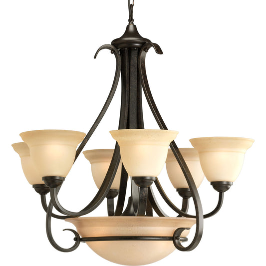 Torino Six Light Chandelier in Forged Bronze