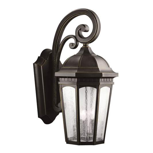 Courtyard Three Light Outdoor Wall Mount in Rubbed Bronze