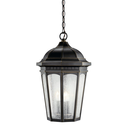 Courtyard Three Light Outdoor Pendant in Rubbed Bronze