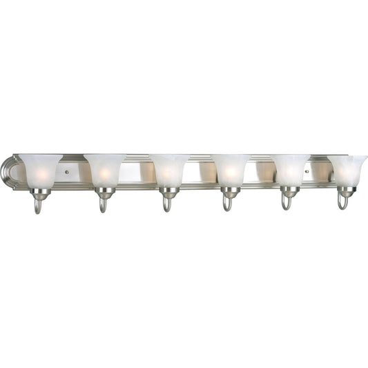 Alabaster Glass Six Light Bath Vanity in Brushed Nickel