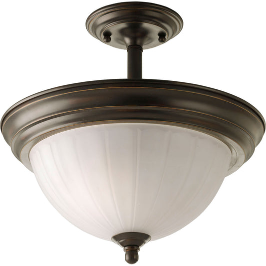 Melon Glass Two Light Semi-Flush Mount in Antique Bronze