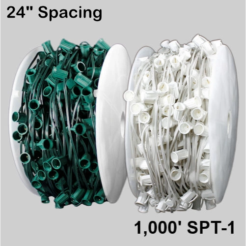 C7 (E12) Spool, 1000ft, 24" spacing, white, 18AWG, SPT-1, no