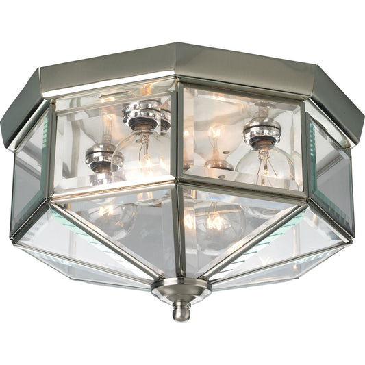 Beveled Glass Four Light Flush Mount in Brushed Nickel