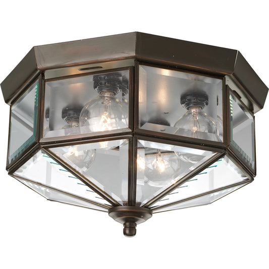 Beveled Glass Four Light Flush Mount in Antique Bronze