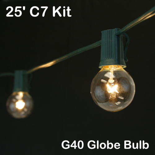 Sival 25 ft Green C7 Light String w/ Clear Globe Bulbs