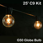 Sival 25 ft Black C9 Light String w/ Clear Globe Bulbs
