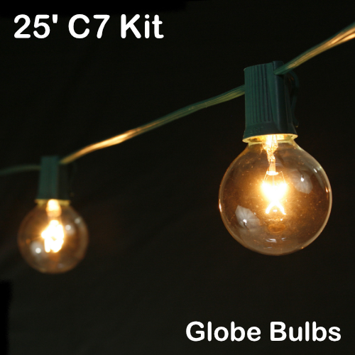 Sival 25 ft Green C7 Light String w/ Clear Globe Bulbs