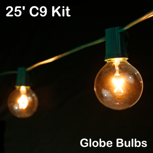 Sival 25 ft Green C9 Light String w/ Clear Globe Bulbs