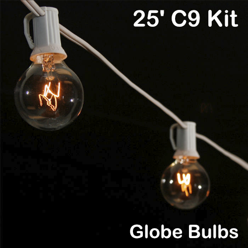 Sival 25 ft White C9 Light String w/ Clear Globe Bulbs