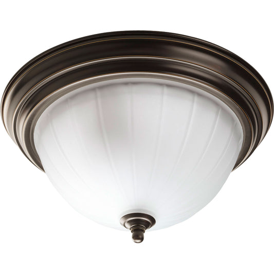 Melon Glass Two Light Flush Mount in Antique Bronze