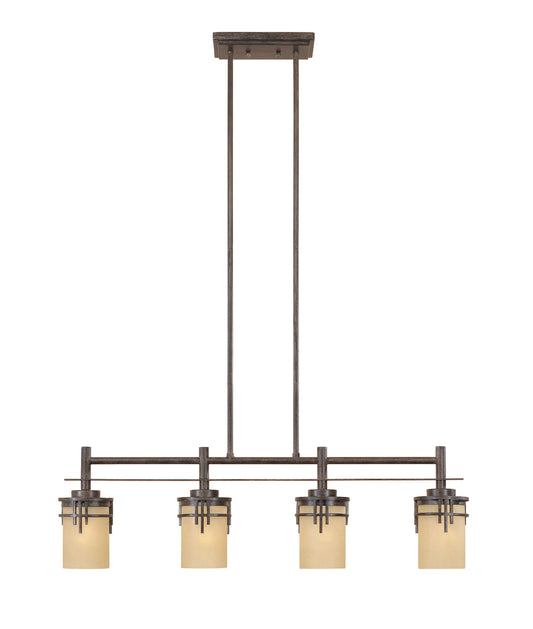Mission Ridge Four Light Island Pendant in Warm Mahogany