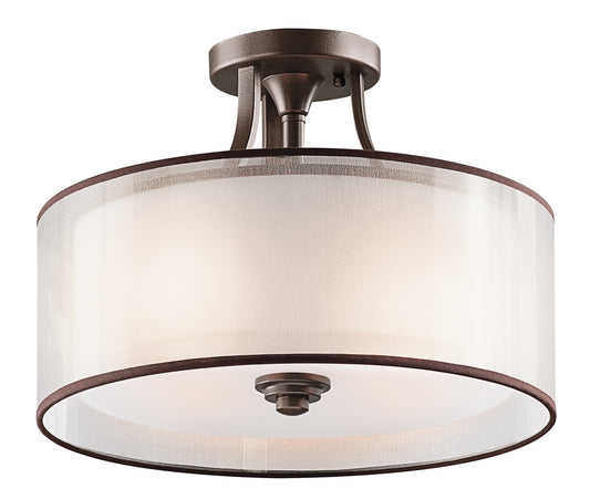 Lacey Three Light Semi Flush Mount in Mission Bronze
