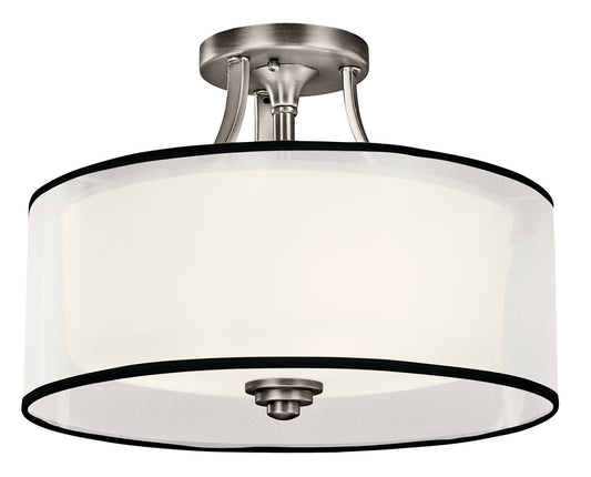 Lacey Three Light Semi Flush Mount in Antique Pewter