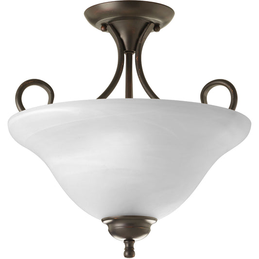 Bell Glass - Alabaster Two Light Flush Mount in Antique Bronze